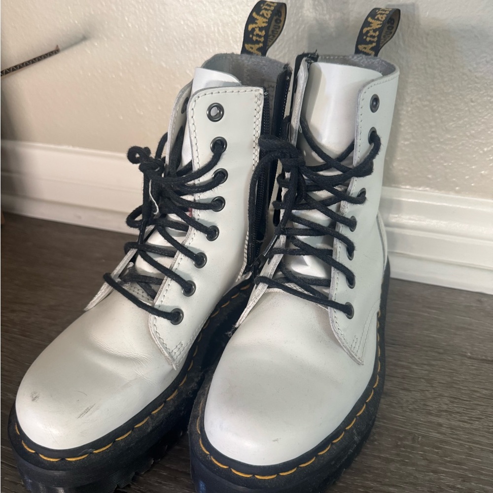 Dr. Martens White Combat Boots with Black Accents